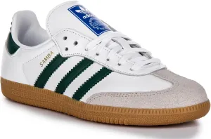 adidas Samba Og J 3-Stripes 60S Retro Contrast Trainers (White Green, US 3.5)
