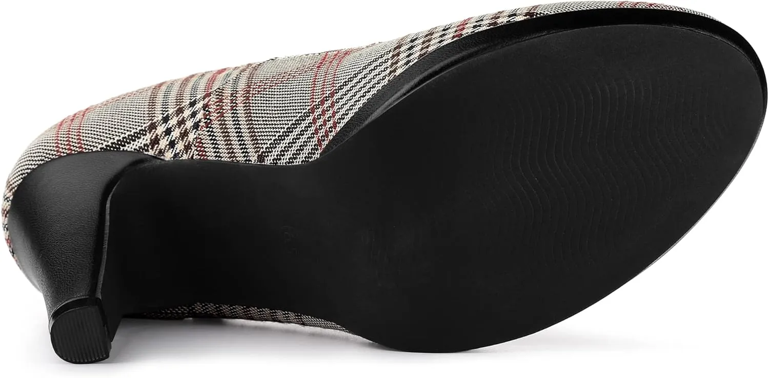 Allegra K Women's Houndstooth Platform Stiletto Heels Mary Janes Pumps