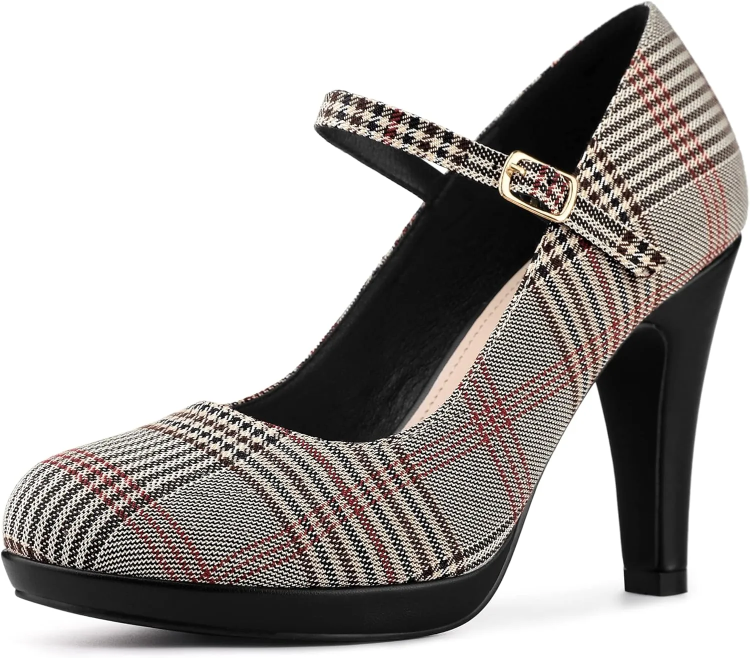 Allegra K Women's Houndstooth Platform Stiletto Heels Mary Janes Pumps