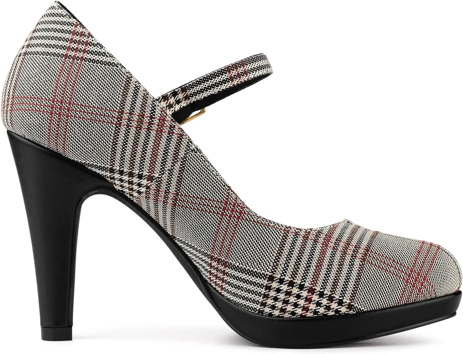 Allegra K Women's Houndstooth Platform Stiletto Heels Mary Janes Pumps