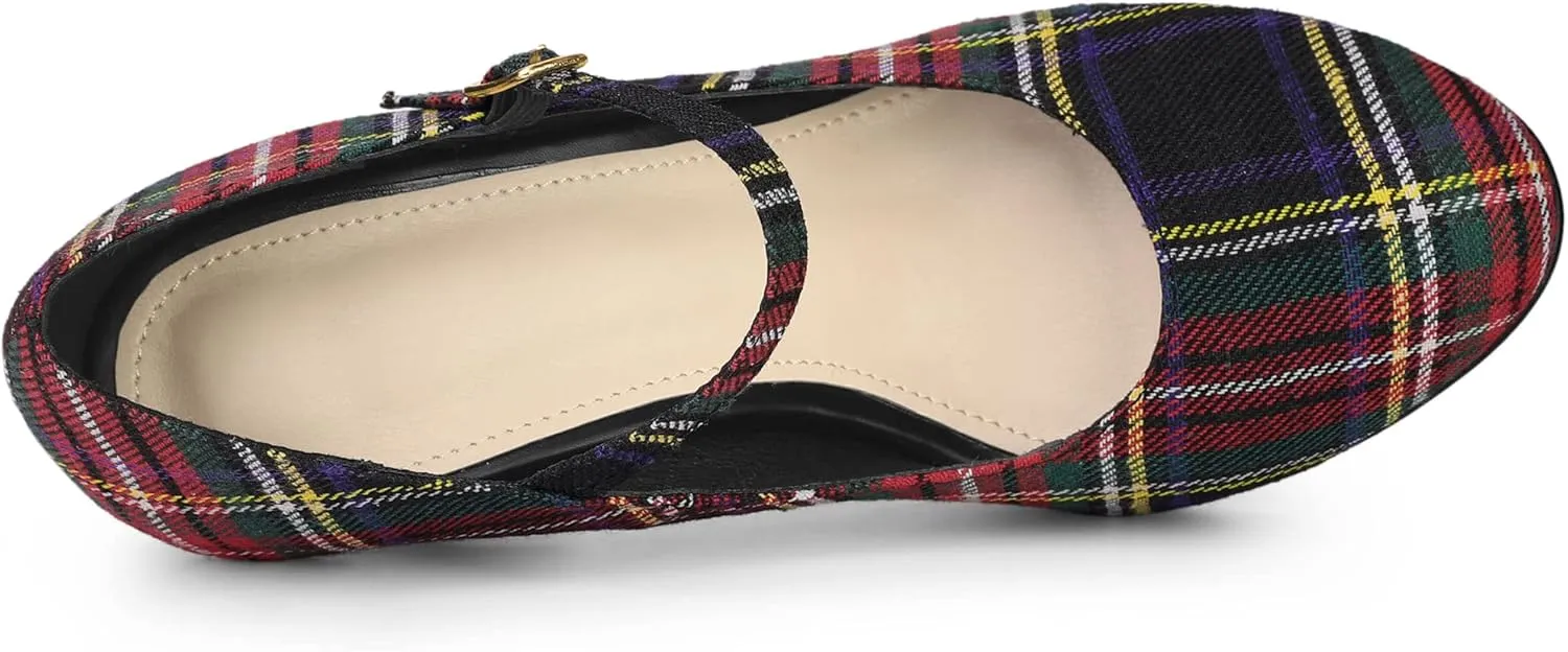 Allegra K Women's Houndstooth Platform Stiletto Heels Mary Janes Pumps