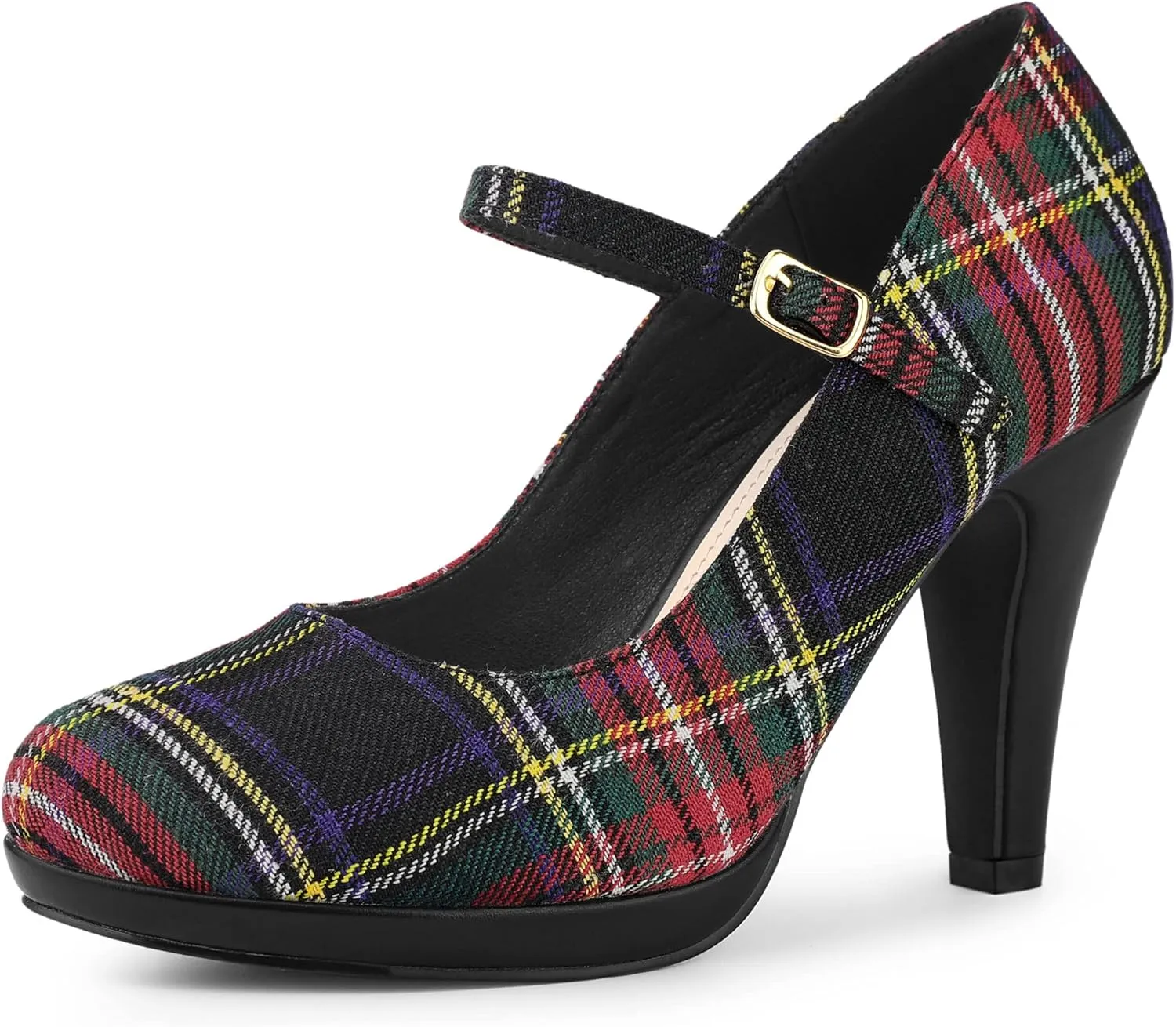 Allegra K Women's Houndstooth Platform Stiletto Heels Mary Janes Pumps