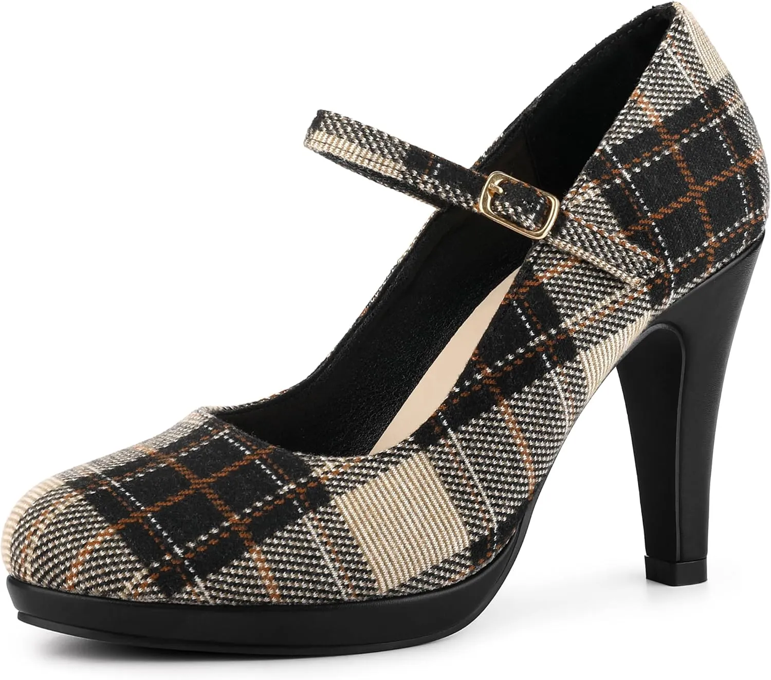 Allegra K Women's Houndstooth Platform Stiletto Heels Mary Janes Pumps