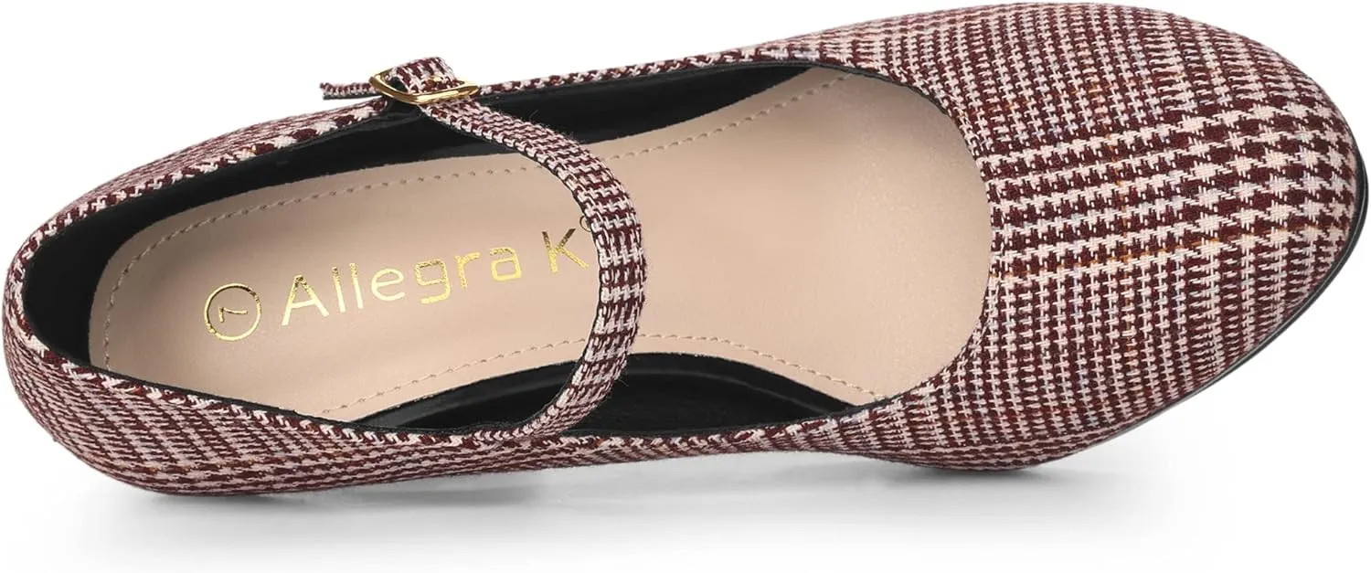Allegra K Women's Houndstooth Platform Stiletto Heels Mary Janes Pumps