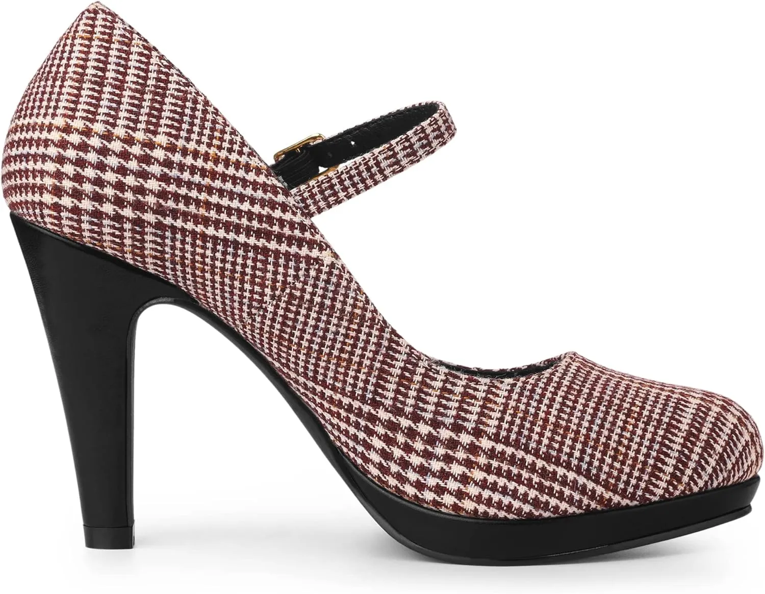 Allegra K Women's Houndstooth Platform Stiletto Heels Mary Janes Pumps