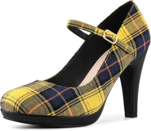 Allegra K Women's Houndstooth Platform Stiletto Heels Mary Janes Pumps