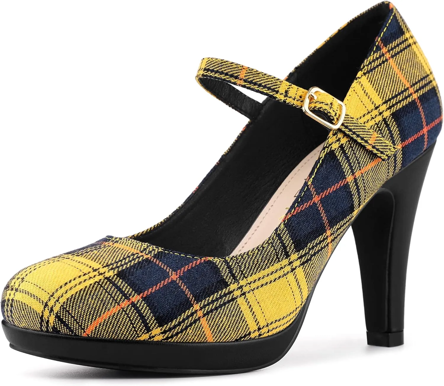Allegra K Women's Houndstooth Platform Stiletto Heels Mary Janes Pumps