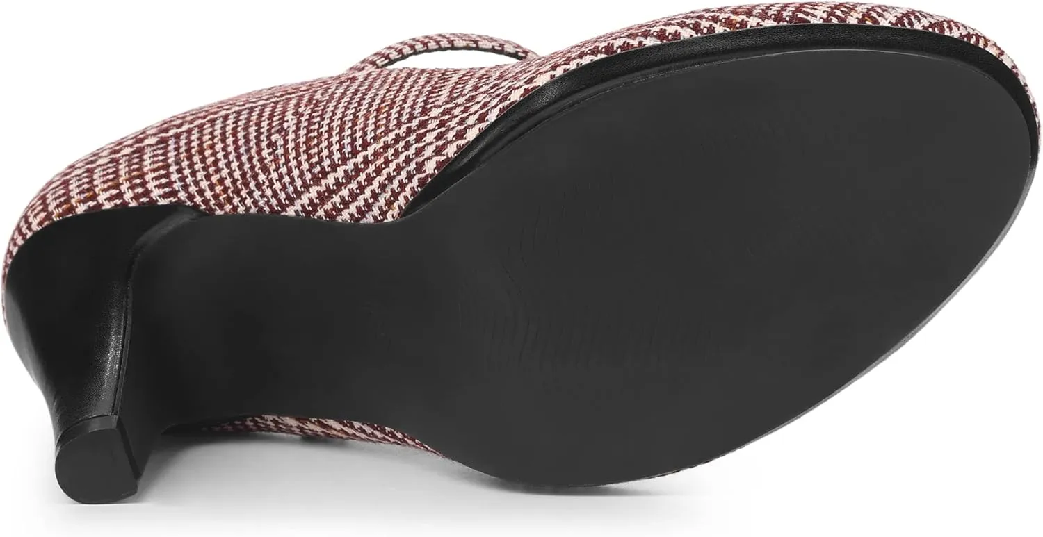 Allegra K Women's Houndstooth Platform Stiletto Heels Mary Janes Pumps
