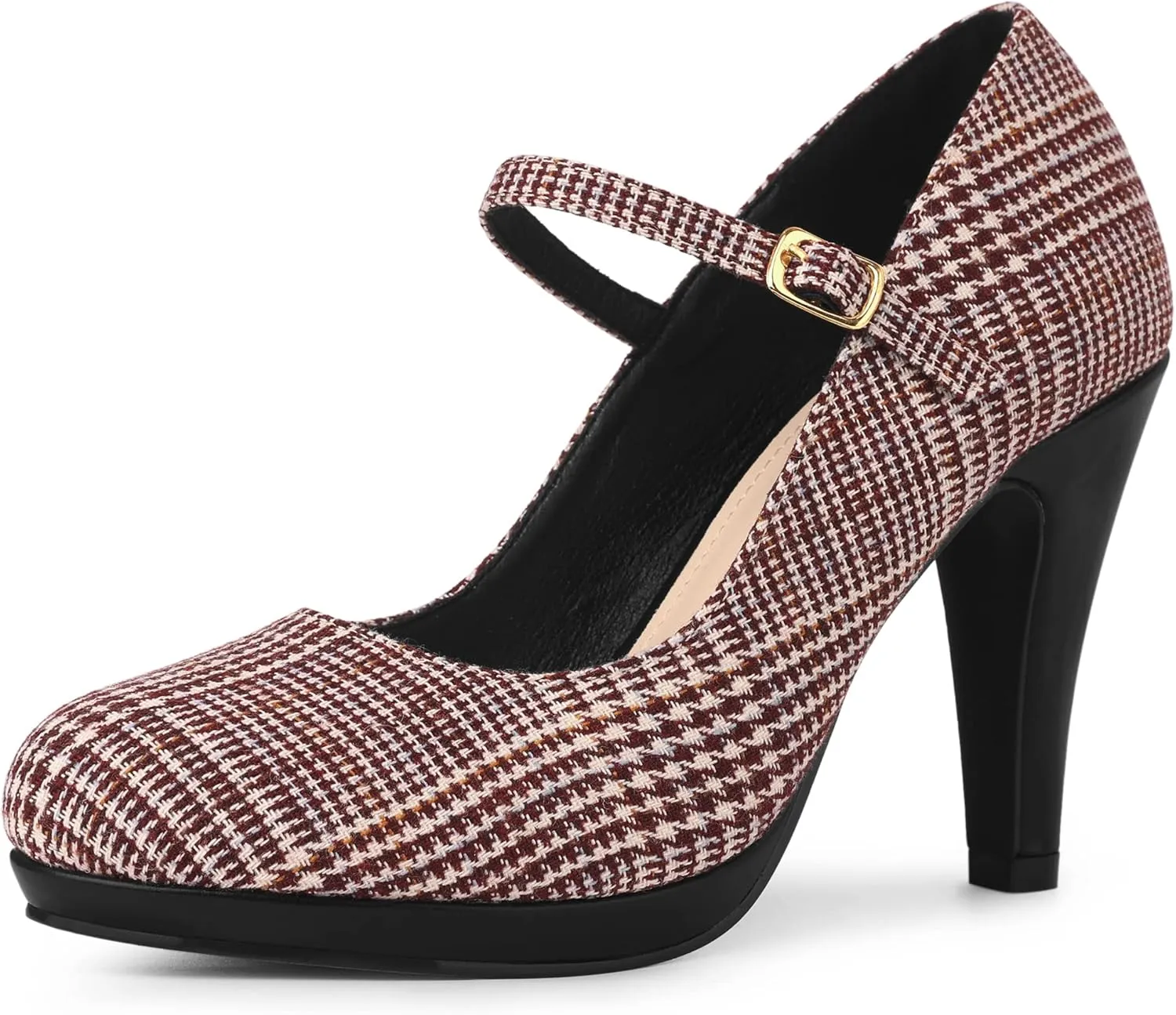 Allegra K Women's Houndstooth Platform Stiletto Heels Mary Janes Pumps
