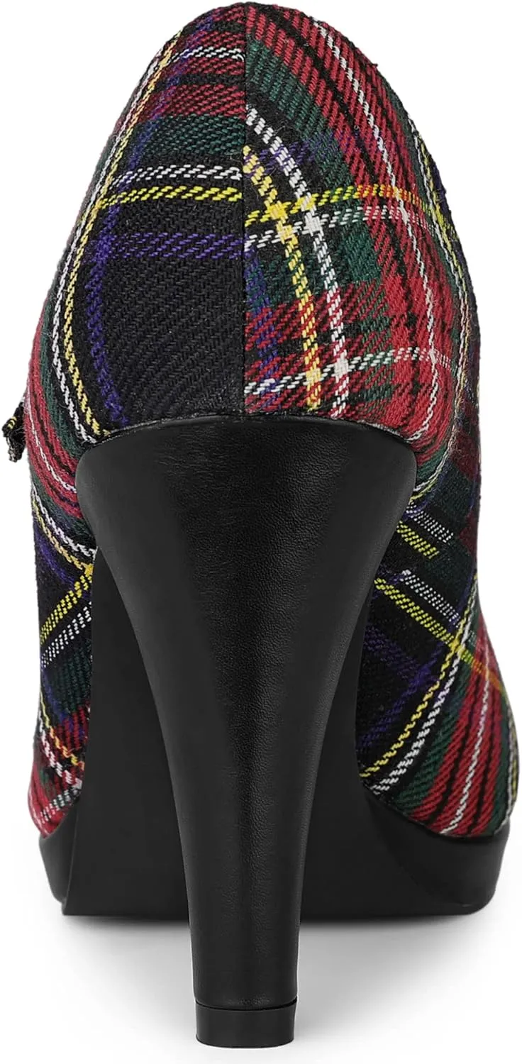 Allegra K Women's Houndstooth Platform Stiletto Heels Mary Janes Pumps