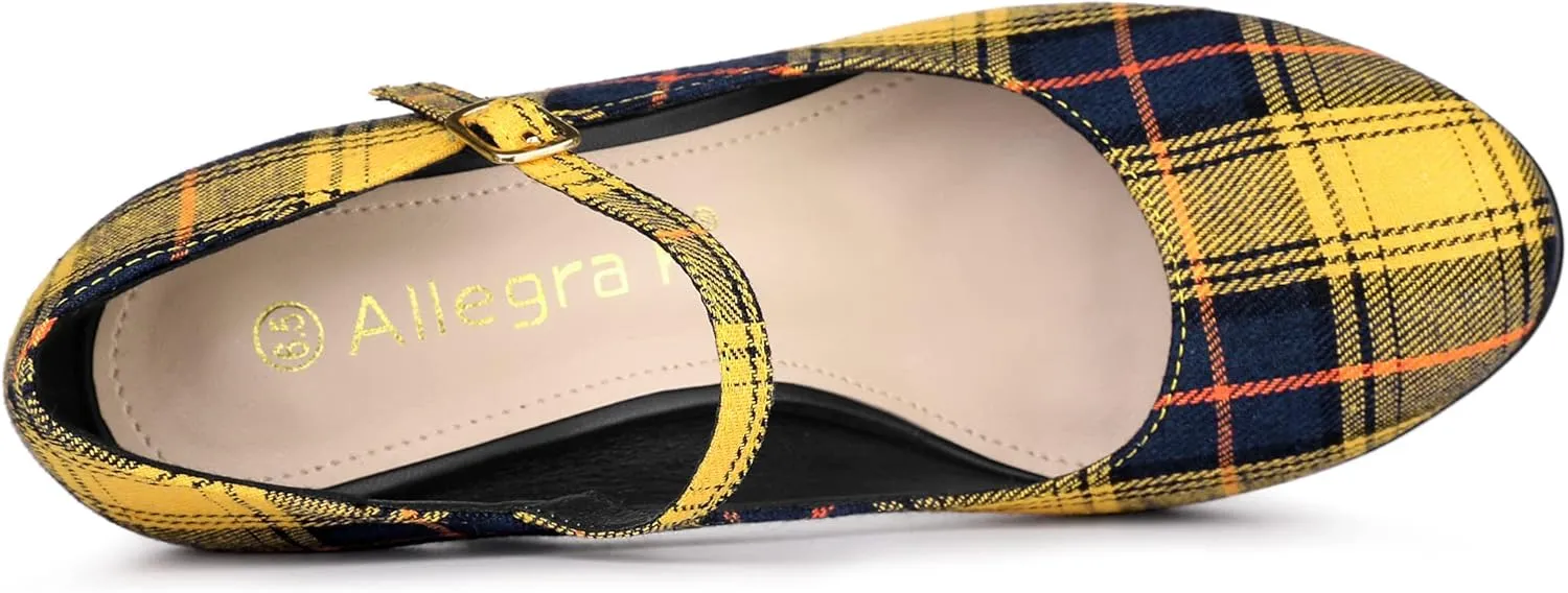 Allegra K Women's Houndstooth Platform Stiletto Heels Mary Janes Pumps