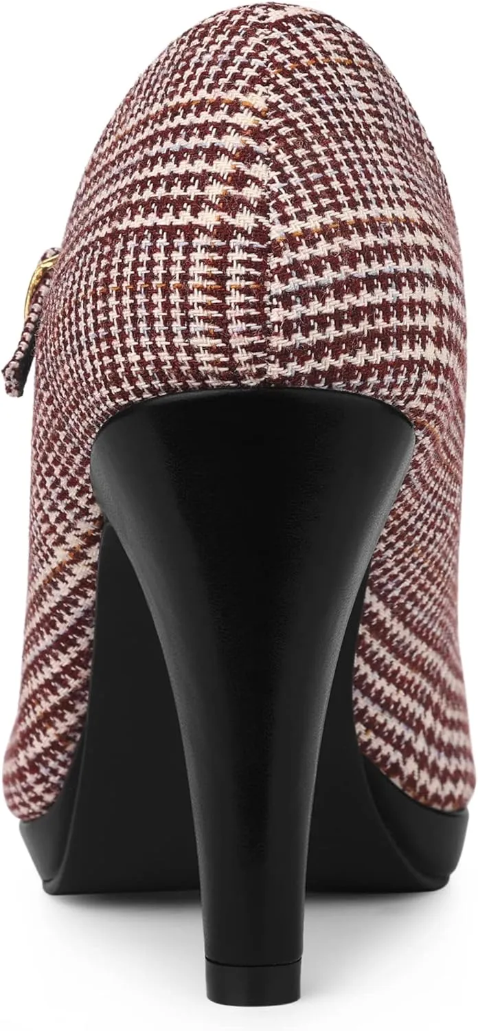 Allegra K Women's Houndstooth Platform Stiletto Heels Mary Janes Pumps