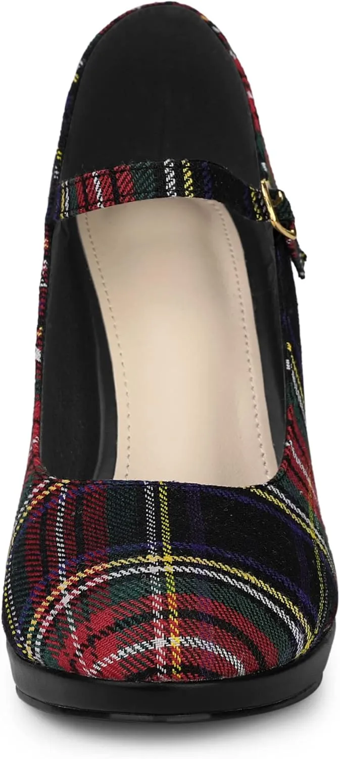 Allegra K Women's Houndstooth Platform Stiletto Heels Mary Janes Pumps