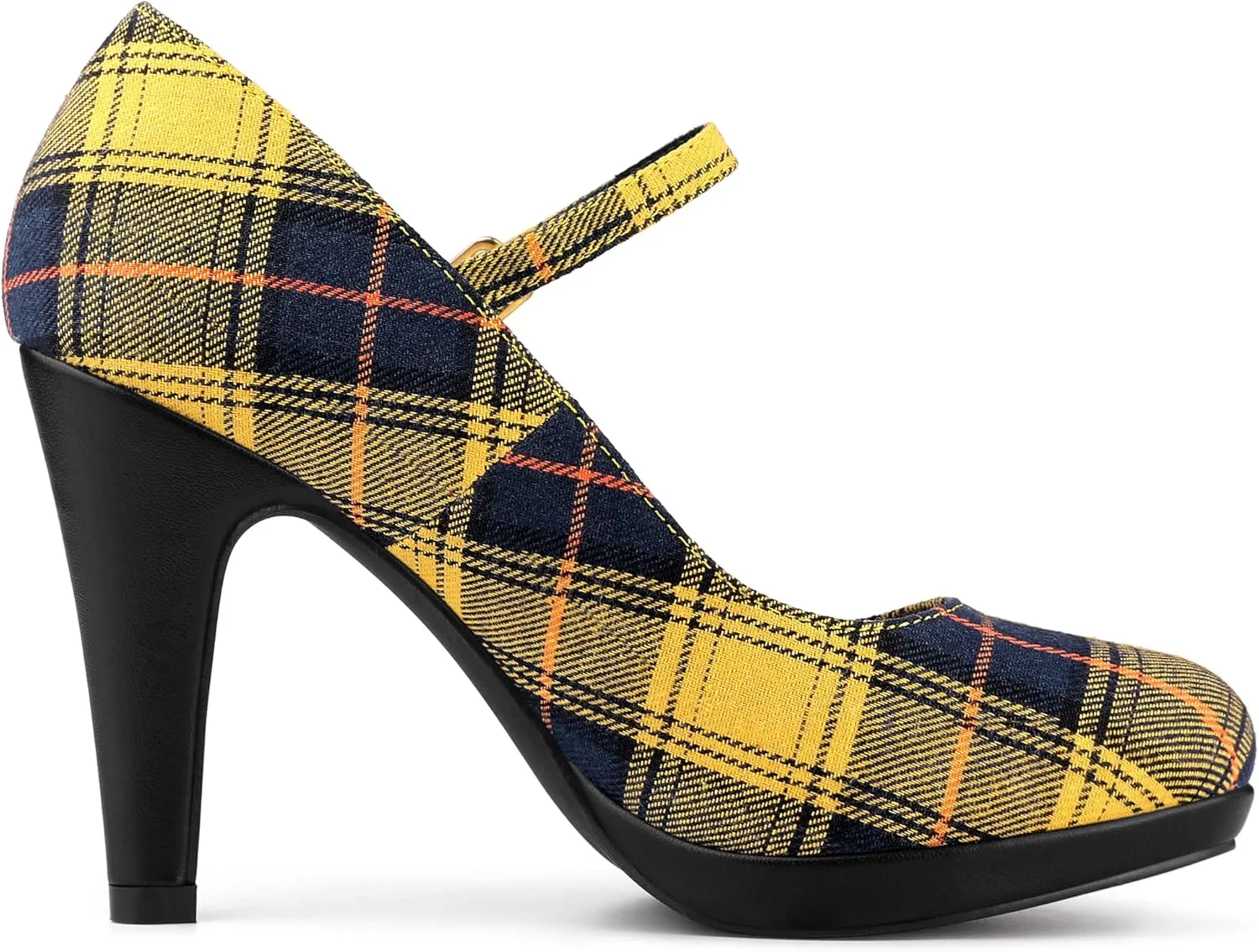 Allegra K Women's Houndstooth Platform Stiletto Heels Mary Janes Pumps
