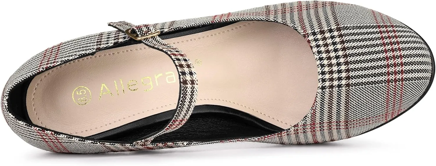 Allegra K Women's Houndstooth Platform Stiletto Heels Mary Janes Pumps