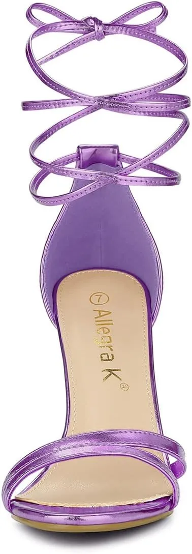 Allegra K Women's Open Toe Lace Up Stiletto Heels Sandals