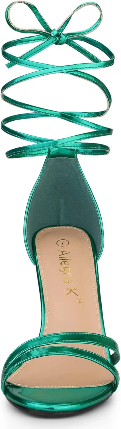 Allegra K Women's Open Toe Lace Up Stiletto Heels Sandals