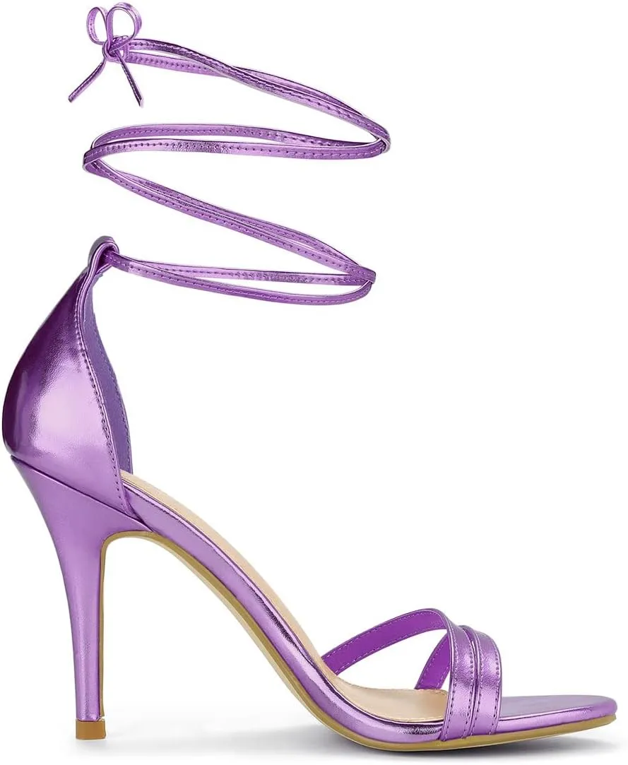 Allegra K Women's Open Toe Lace Up Stiletto Heels Sandals