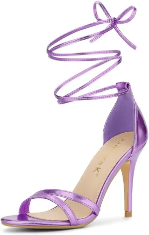Allegra K Women's Open Toe Lace Up Stiletto Heels Sandals