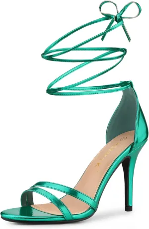 Allegra K Women's Open Toe Lace Up Stiletto Heels Sandals