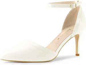 Allegra K Women's Pointed Toe Stiletto High Heel Pumps Ankle Strap Wedding Bridal Evening Party Dress Shoes
