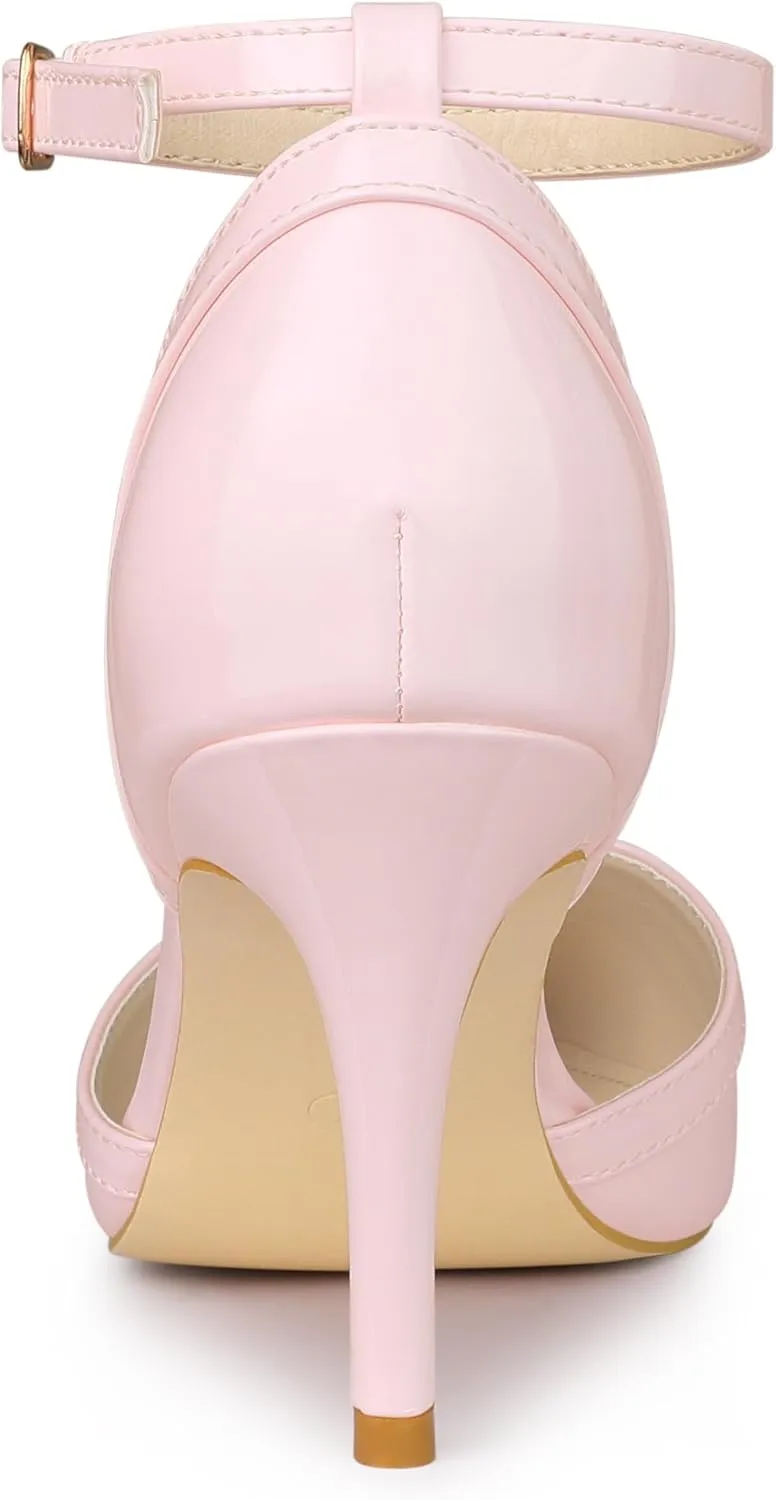 Allegra K Women's Pointed Toe Stiletto High Heel Pumps Ankle Strap Wedding Bridal Evening Party Dress Shoes