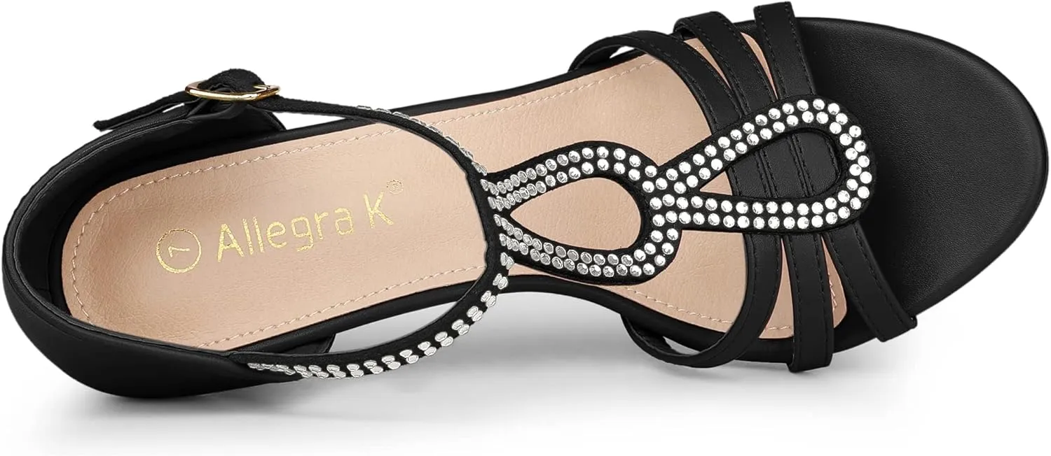 Allegra K Women's Rhinestone Ankle Strap Open Toe Stiletto Heels Sandals