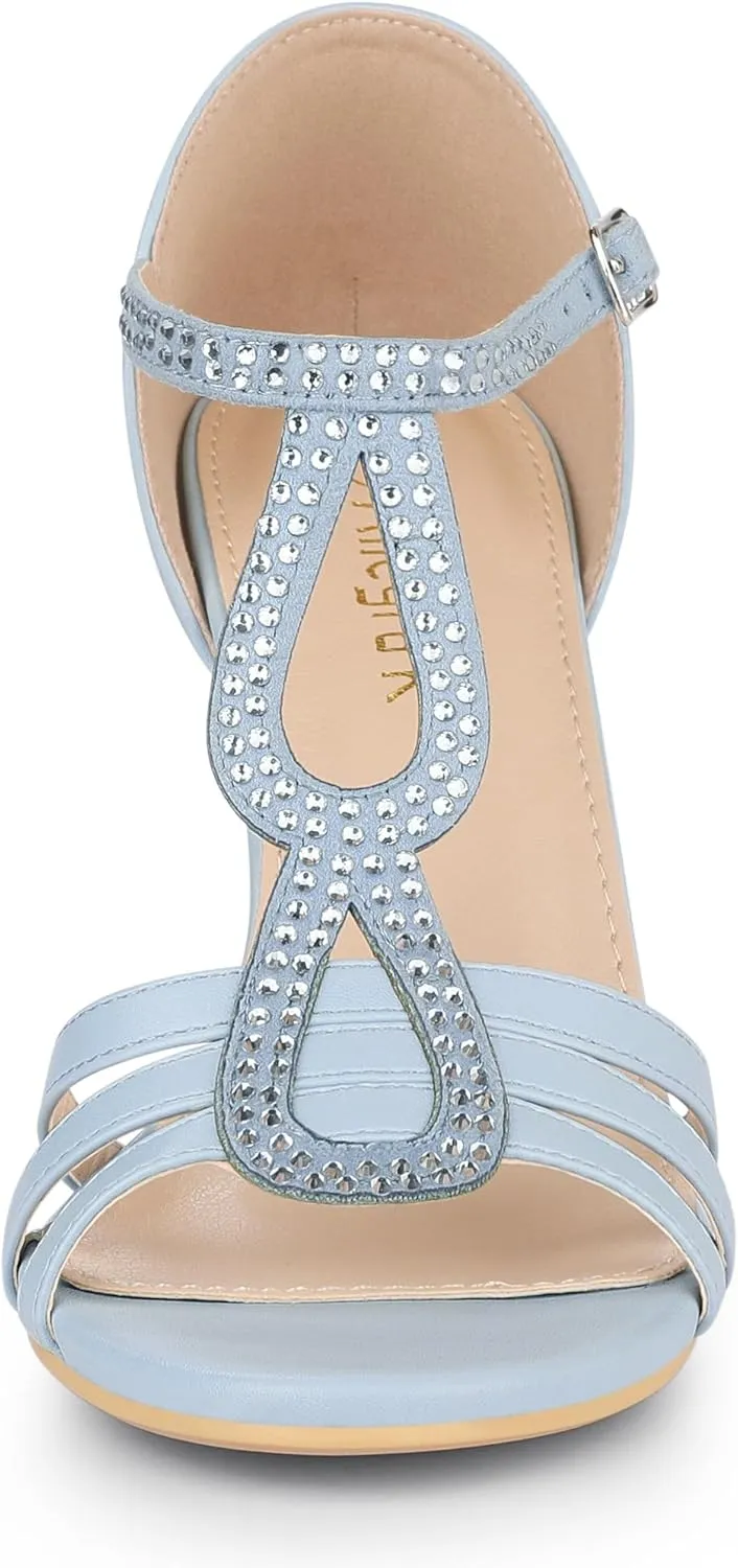 Allegra K Women's Rhinestone Ankle Strap Open Toe Stiletto Heels Sandals