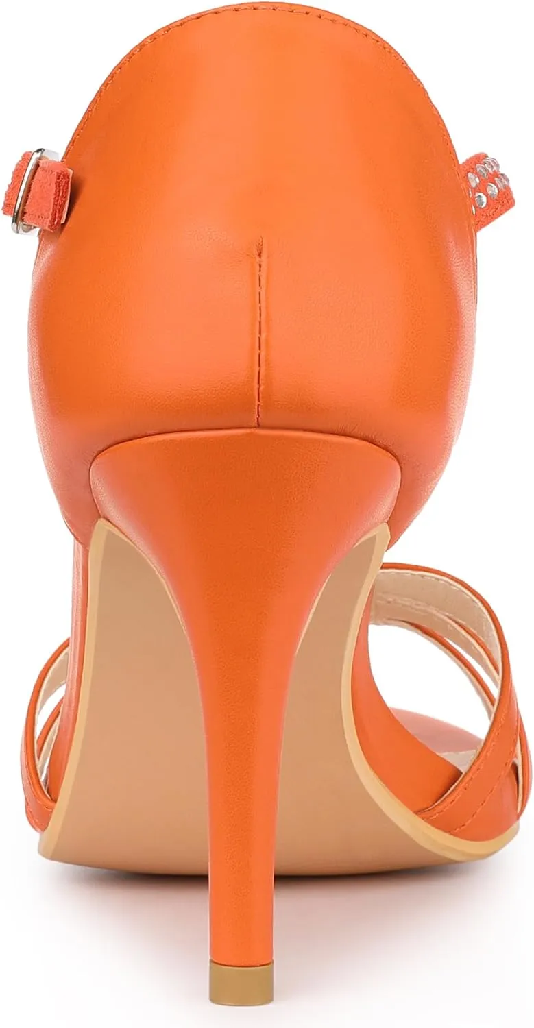Allegra K Women's Rhinestone Ankle Strap Open Toe Stiletto Heels Sandals