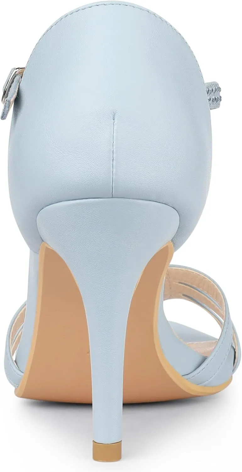 Allegra K Women's Rhinestone Ankle Strap Open Toe Stiletto Heels Sandals