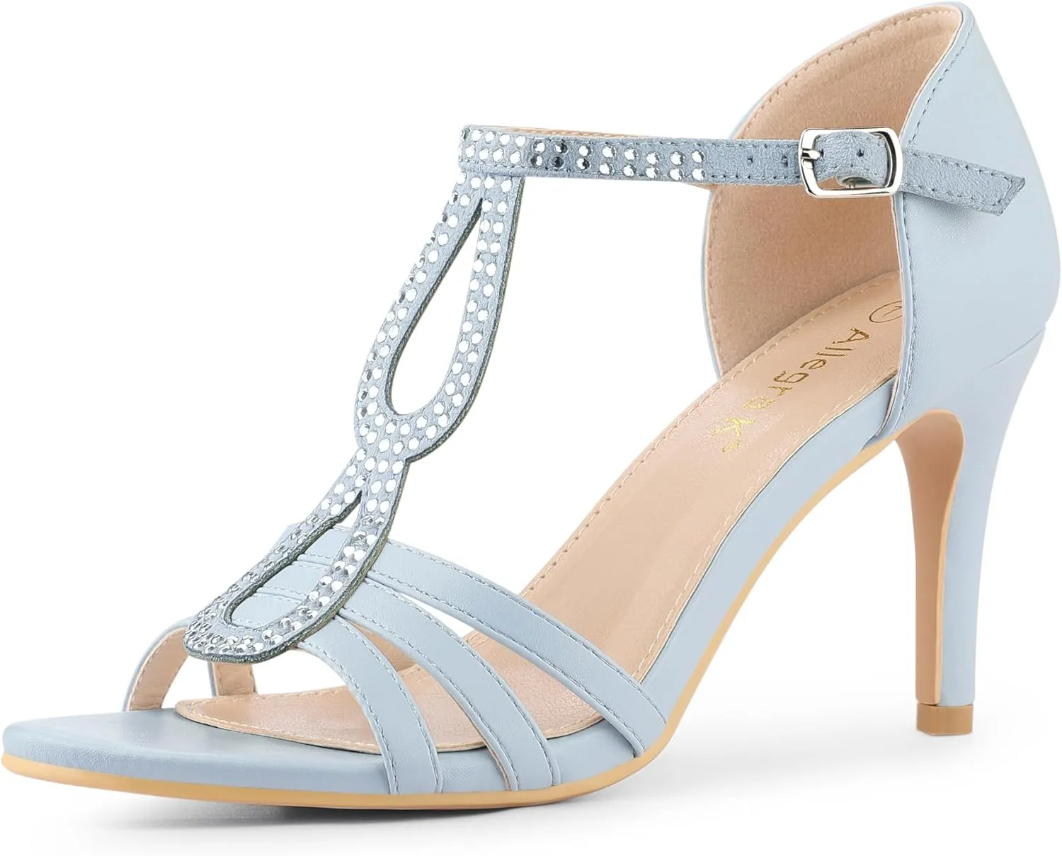 Allegra K Women's Rhinestone Ankle Strap Open Toe Stiletto Heels Sandals