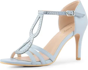 Allegra K Women's Rhinestone Ankle Strap Open Toe Stiletto Heels Sandals