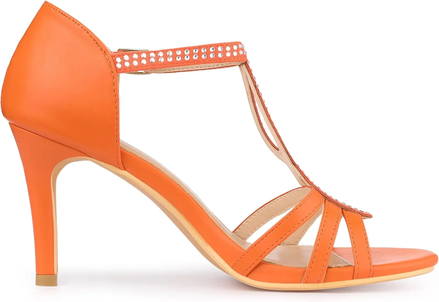 Allegra K Women's Rhinestone Ankle Strap Open Toe Stiletto Heels Sandals