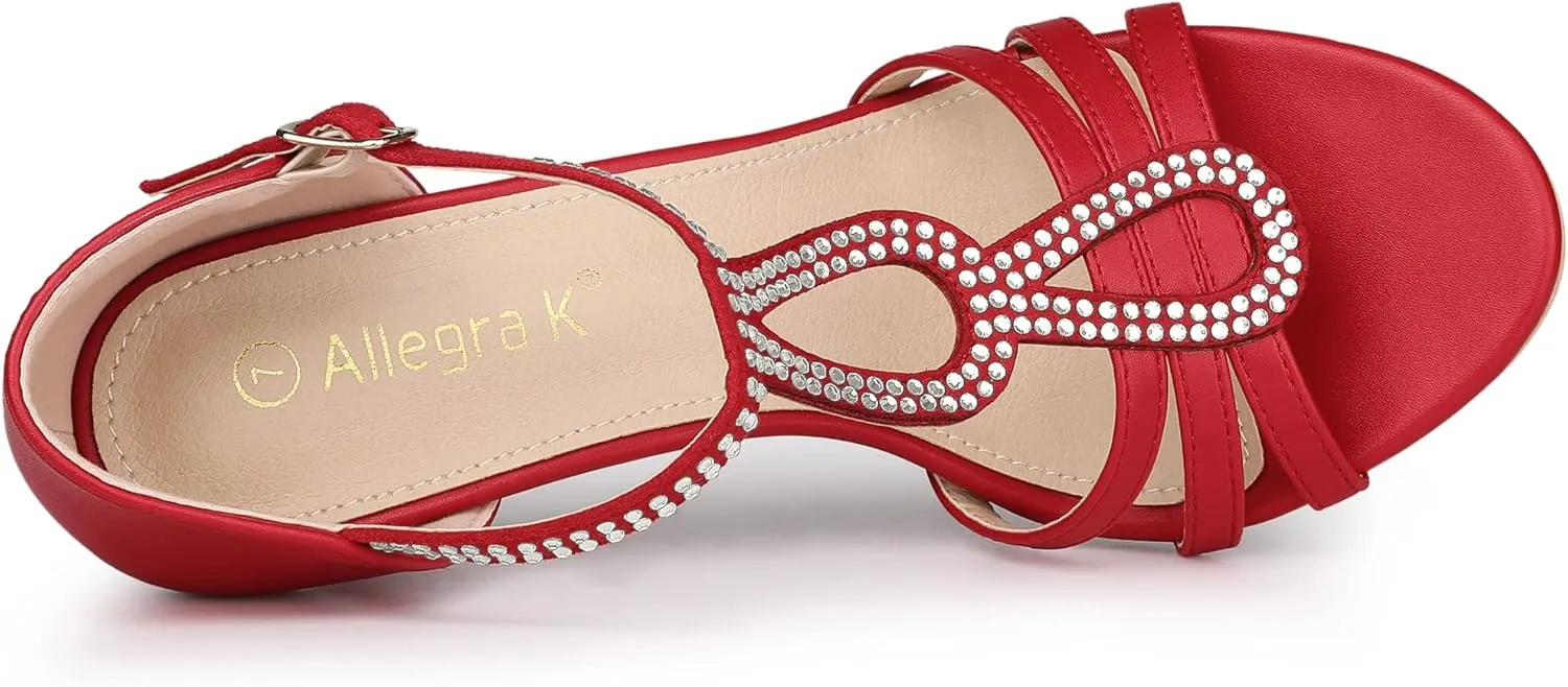 Allegra K Women's Rhinestone Ankle Strap Open Toe Stiletto Heels Sandals