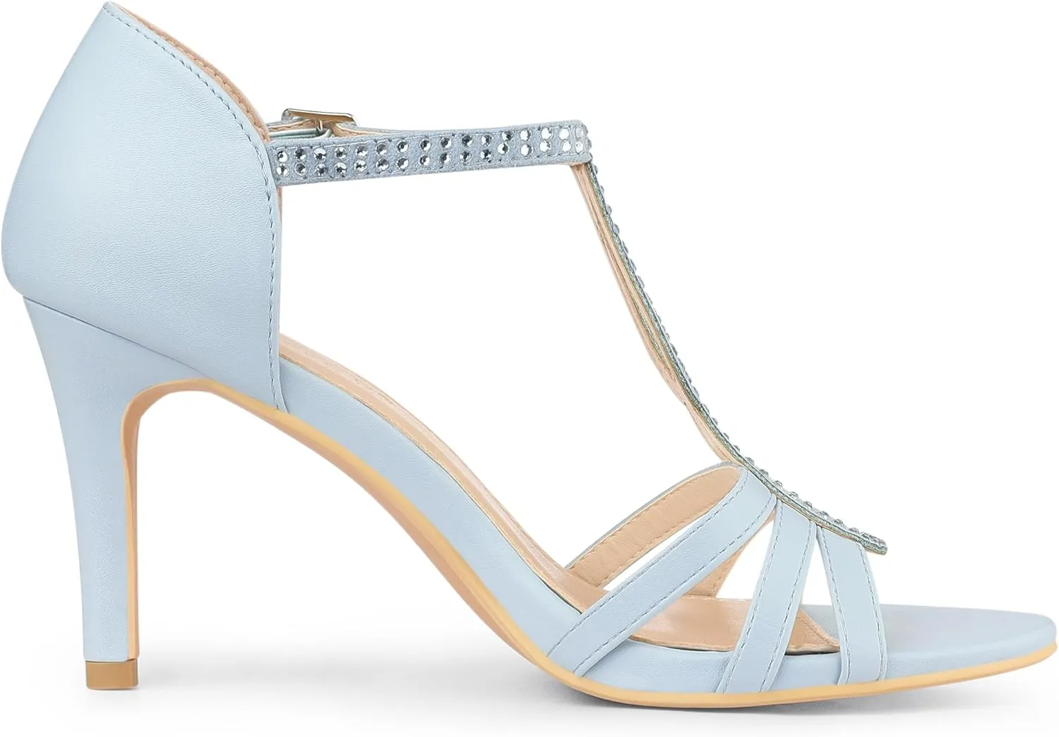 Allegra K Women's Rhinestone Ankle Strap Open Toe Stiletto Heels Sandals