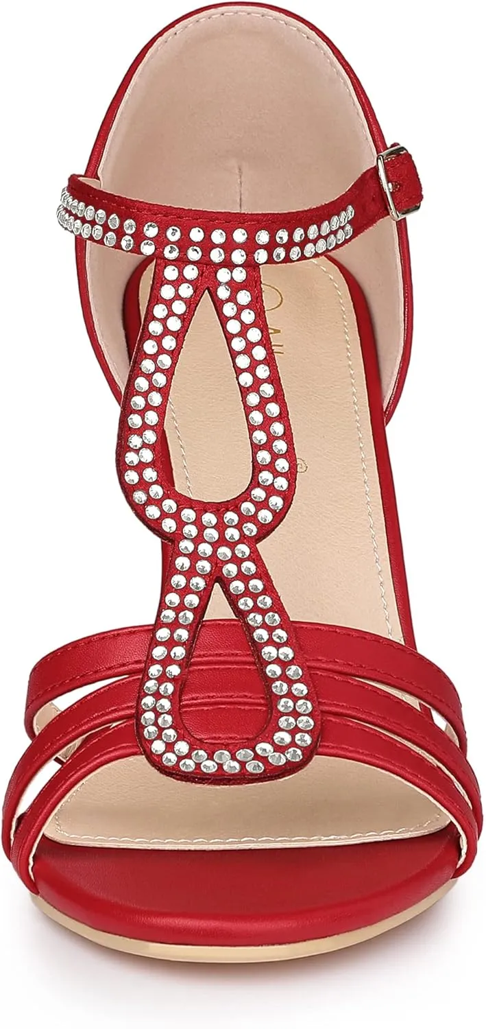 Allegra K Women's Rhinestone Ankle Strap Open Toe Stiletto Heels Sandals