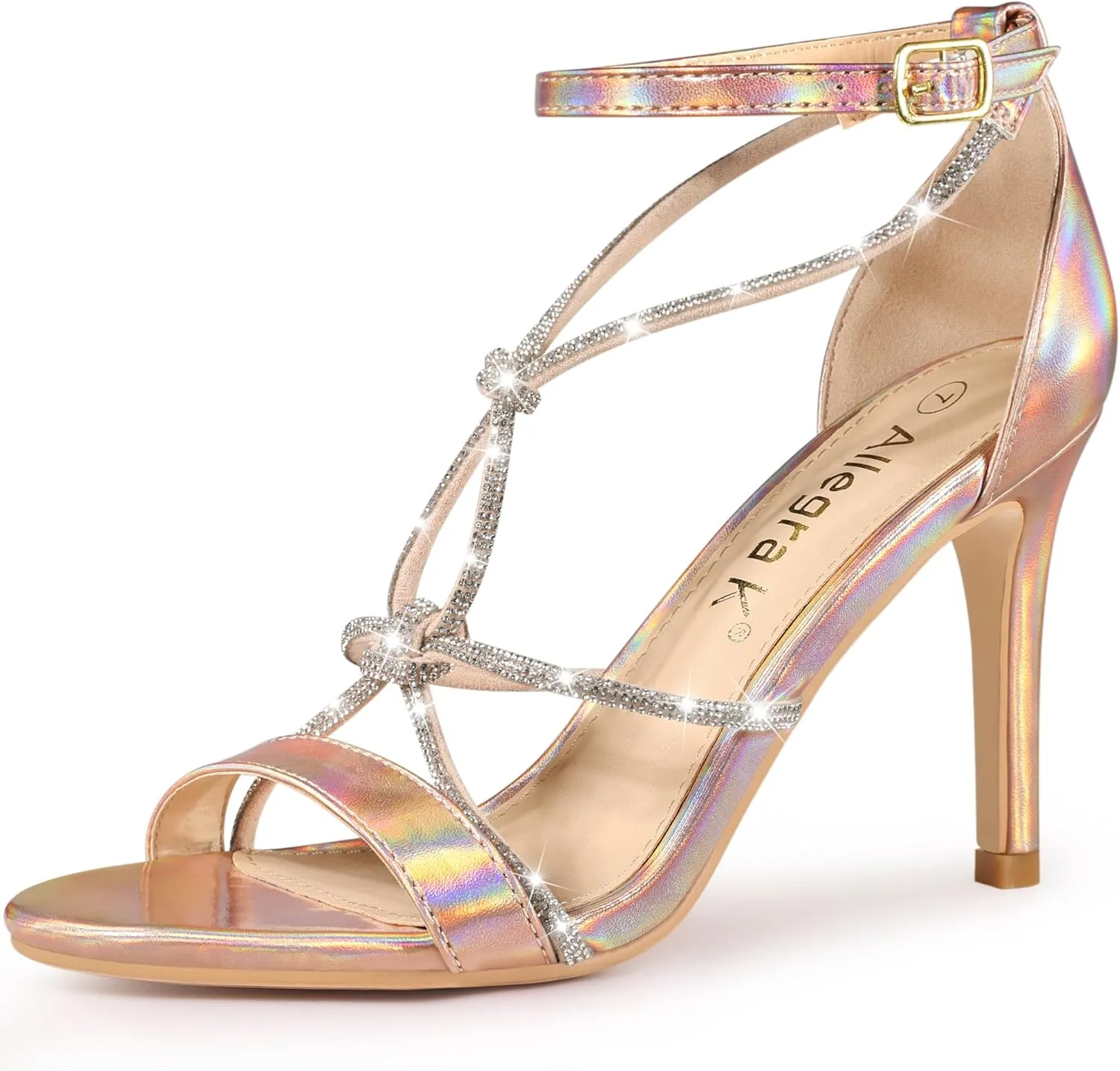 Allegra K Women's Rhinestone Knot Strap Stiletto Heels Sandals