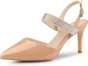 Allegra K Women's Sparkly Rhinestone Straps High Stiletto Heels Pumps Over 3 Inch Heel Evening Party Wedding Shoes for Bride