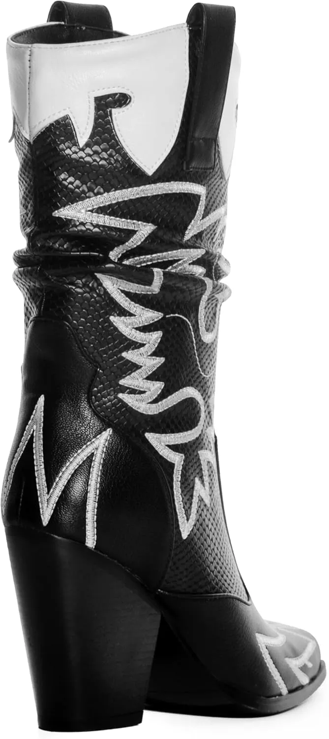 ANN CREEK Women's Contrast Cowboy Boots Cowgirl Mid Calf Boots