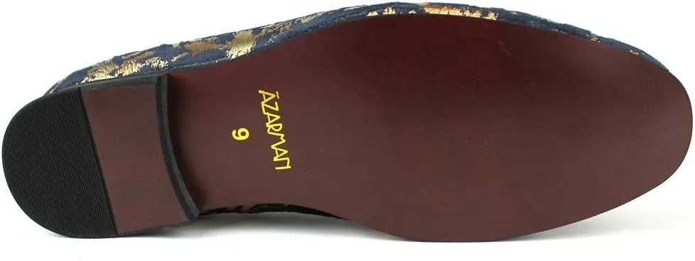 AZAR MAN Men's Slip On Velvet Gold Leopard Print Dress Shoes Loafers LS21