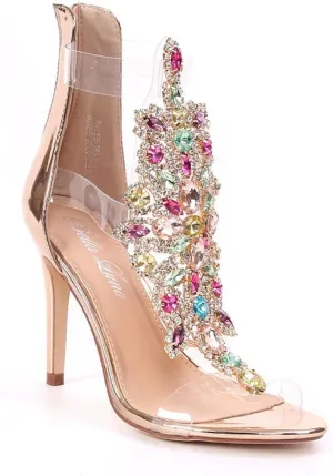 Bella Luna Women's Rhinestone Embellished Transparent Straps Stiletto Heels