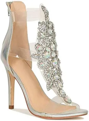Bella Luna Women's Rhinestone Embellished Transparent Straps Stiletto Heels
