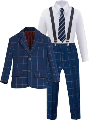 Boy's Suit 5pcs Tuxedo Suit for Toddler Set Formal Slim Fit Jacket Pants Shirt Dress Ring Bearer Outfit for Kids with Tie
