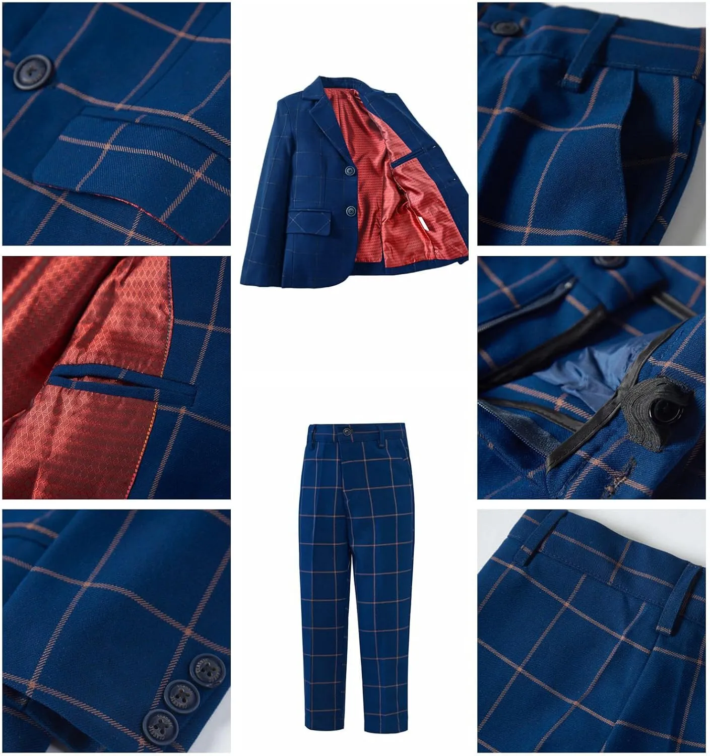 Boy's Suit 5pcs Tuxedo Suit for Toddler Set Formal Slim Fit Jacket Pants Shirt Dress Ring Bearer Outfit for Kids with Tie