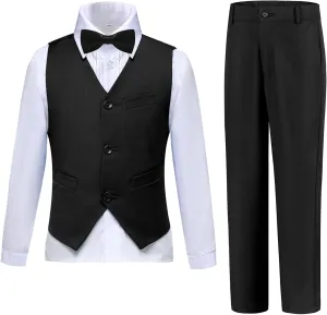 Boys Suits Slim Fit 4 Piece Formal Dresswear Suit for Kids Tuxedo Wedding Set Toddler Boy Dress with Vest Shirt Pants and Tie