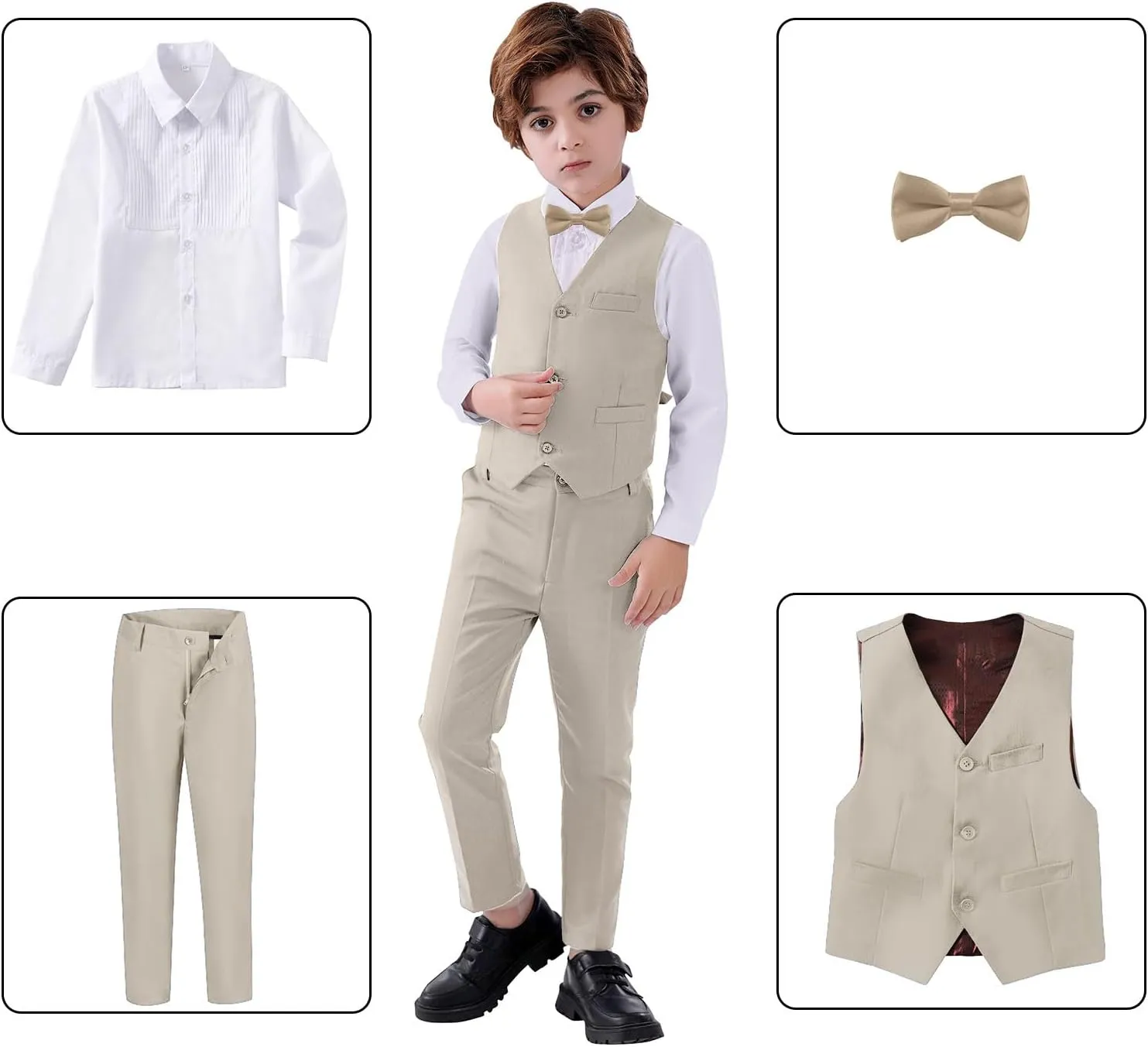 Boys Suits Slim Fit 4 Piece Formal Dresswear Suit for Kids Tuxedo Wedding Set Toddler Boy Dress with Vest Shirt Pants and Tie