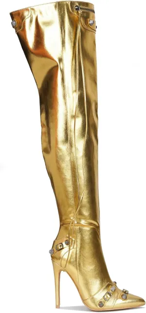 Cape Robbin Women's Over the Knee Boots Pointed Toe Rivets Tassels Stilettos High Heel Long Boots Thigh High Boots