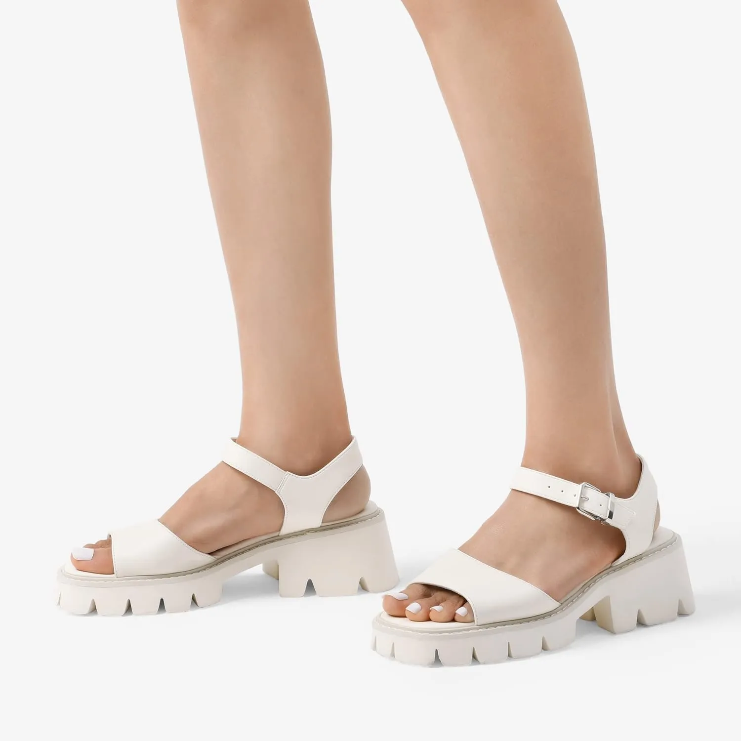 DREAM PAIRS Women's Lug Sole Low Platform Chunky Block Heels Square Toe Ankle Straps Sandals