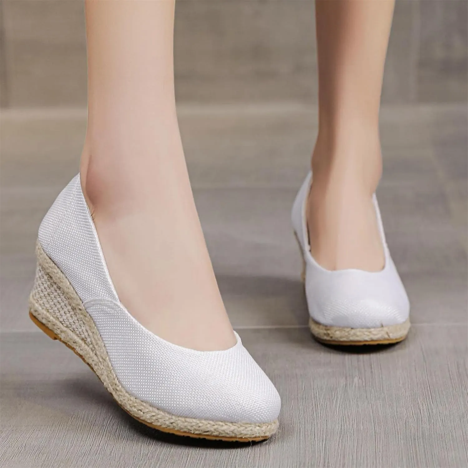 Espadrilles Wedges for Women Platform Wedge Sandals Closed Toe Comfortable Wedge Pumps Shoes, Breathable Slip On Woven Sandals Casual Elegant Rounded Toe Platform Sandal