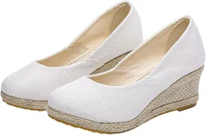 Espadrilles Wedges for Women Platform Wedge Sandals Closed Toe Comfortable Wedge Pumps Shoes, Breathable Slip On Woven Sandals Casual Elegant Rounded Toe Platform Sandal